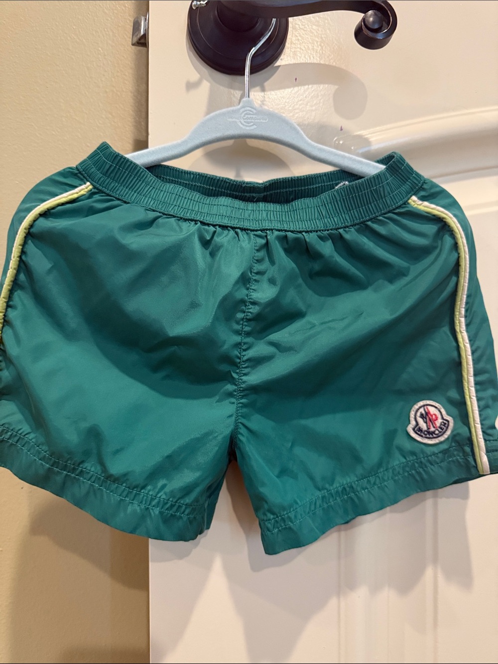 Moncler Green Nylon Shorts with Yellow & White Piping